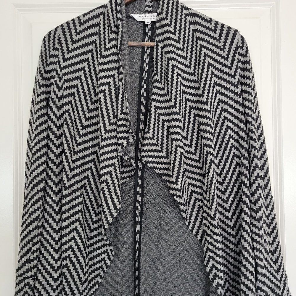Trina Turk Black Gray Stripe Drape Front Cardigan size 0 (S)